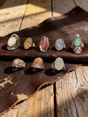 Bohemian Multi-Stone Statement Ring Set - Faux Turquoise, Coral & More
